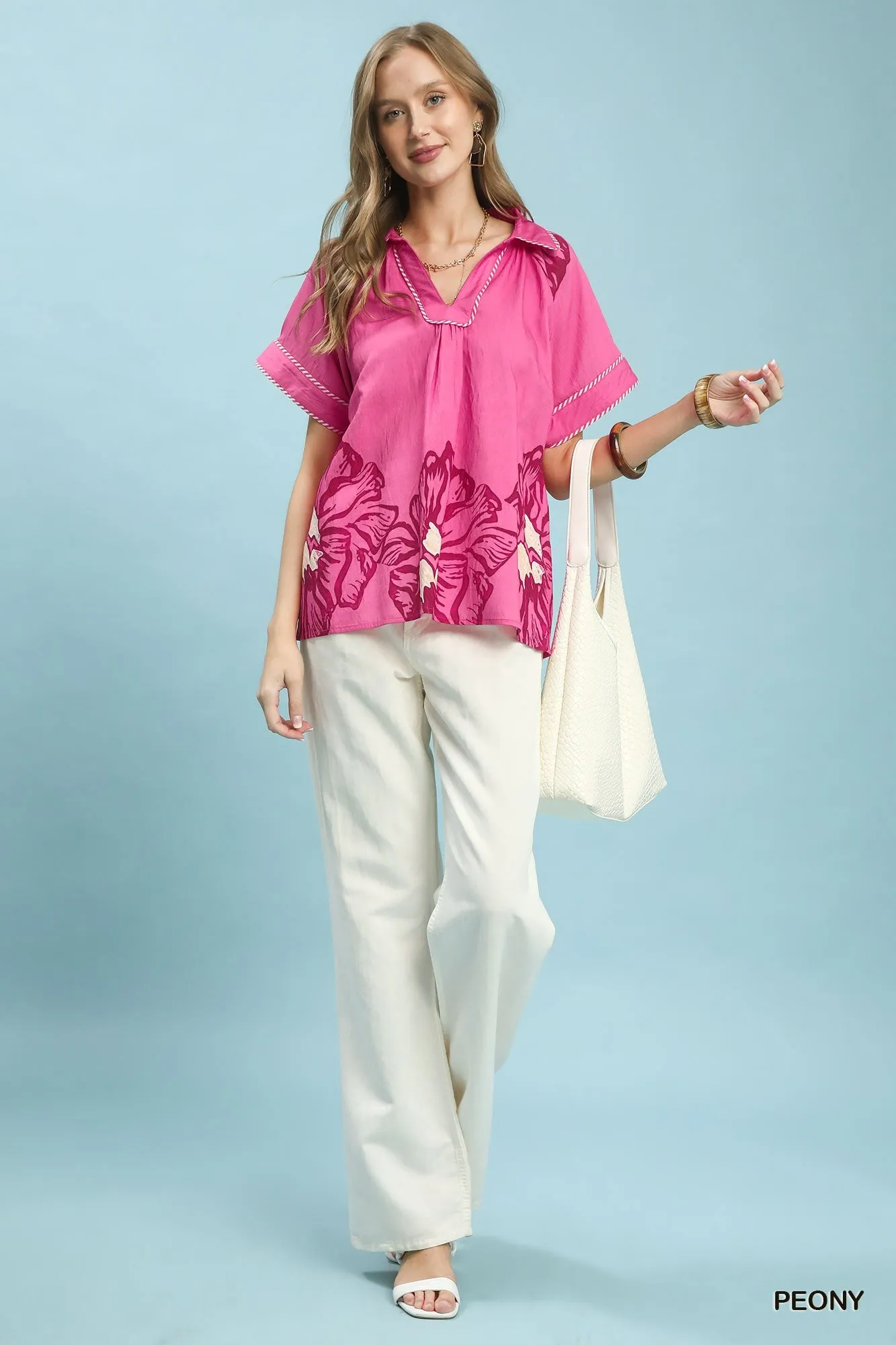 Umgee Floral Split-Neck Short Sleeve Top sold by Charming Charlie product image thumbnail 4
