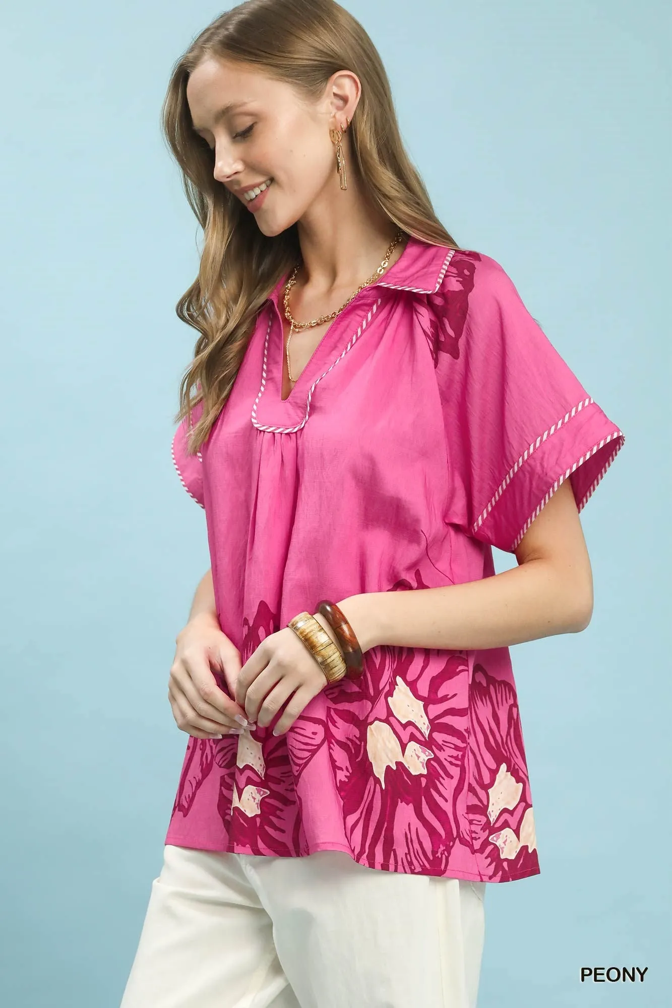 Umgee Floral Split-Neck Short Sleeve Top sold by Charming Charlie product image thumbnail 2