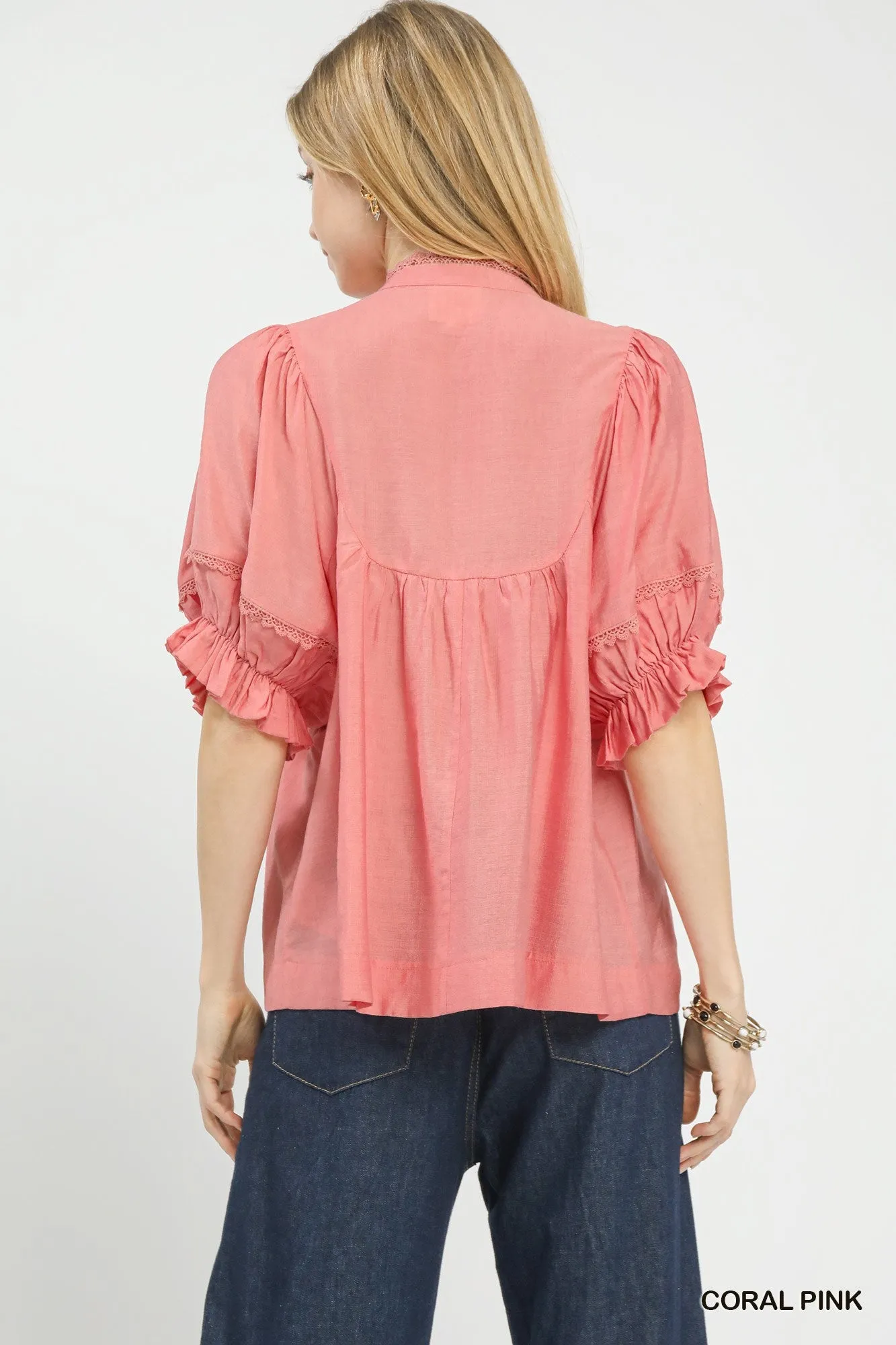 Umgee Smocked Yoke Blouse with Ruffle Sleeves sold by Charming Charlie product image thumbnail 3