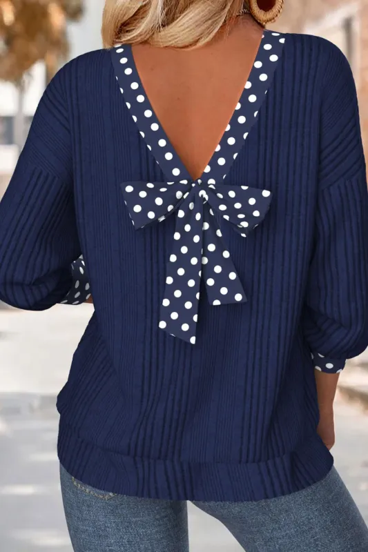 Polka Dot Bowknot Long Sleeve Blouse made by Trendsi