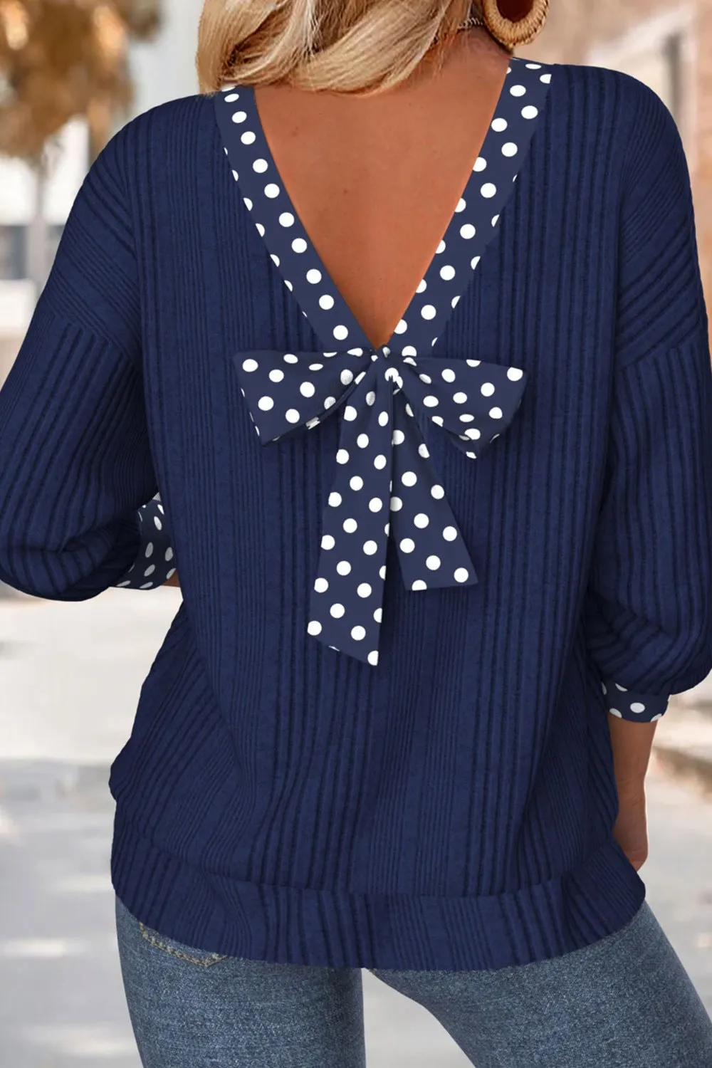 Polka Dot Bowknot Long Sleeve Blouse sold by Charming Charlie