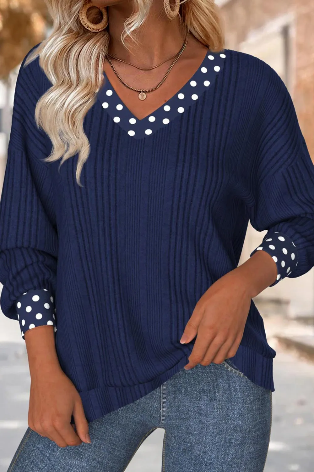 Polka Dot Bowknot Long Sleeve Blouse sold by Charming Charlie product image thumbnail 2