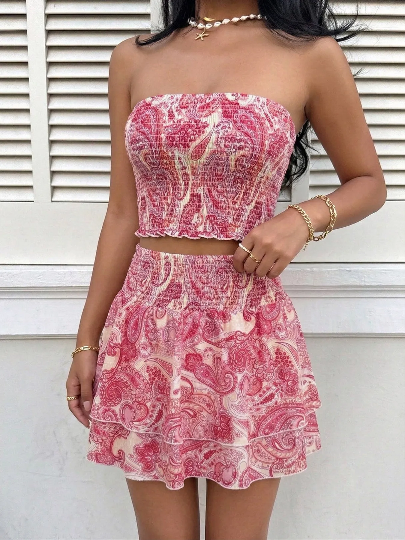 Paisley Print Tube Top and Ruffle Mini Skirt Set sold by Charming Charlie product image thumbnail 2