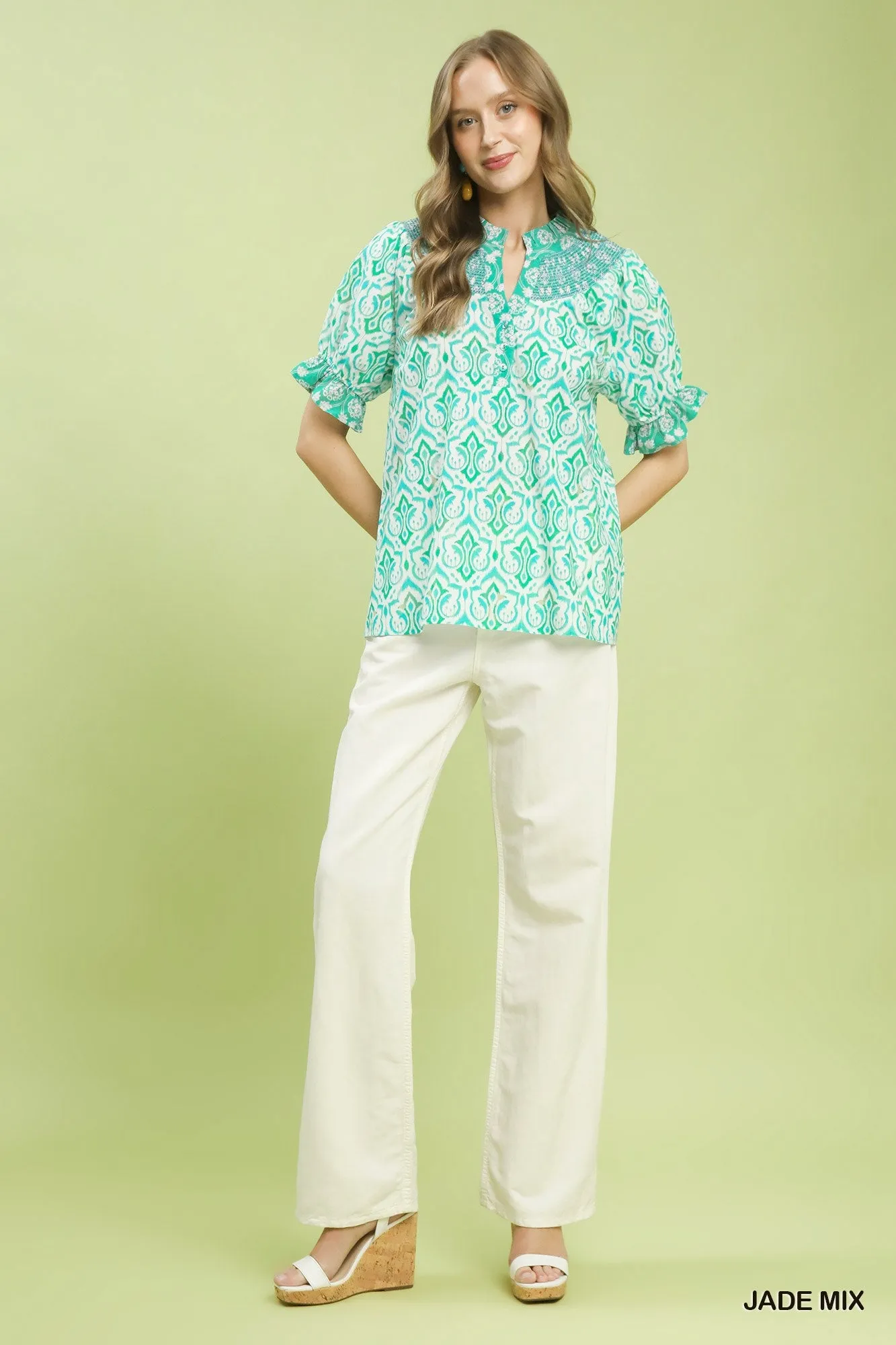 Umgee Mix Boho Puff Sleeve Smocked Top sold by Charming Charlie product image thumbnail 4