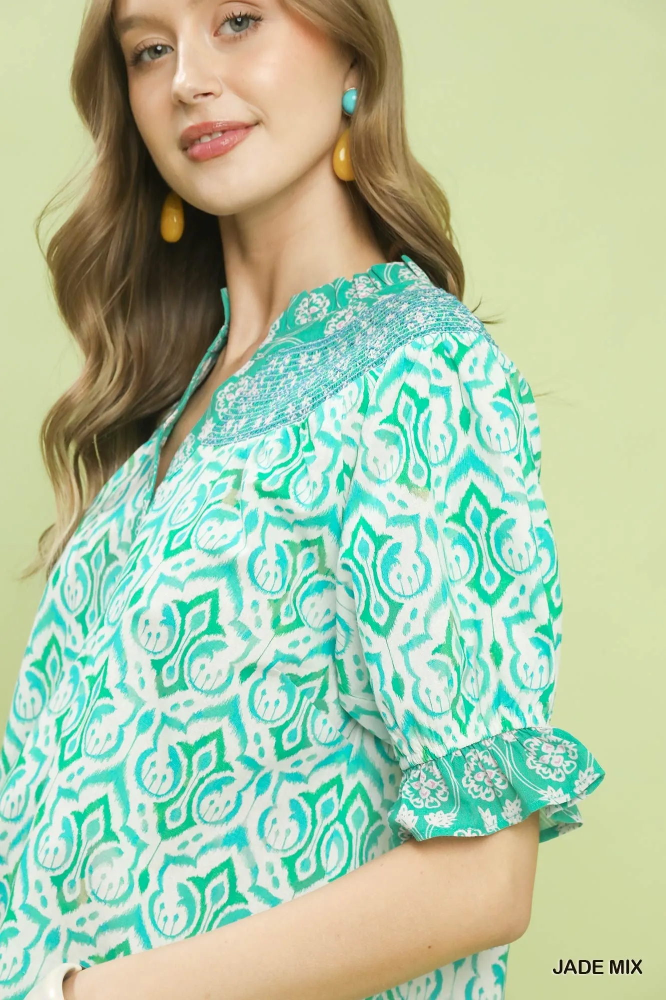 Umgee Mix Boho Puff Sleeve Smocked Top sold by Charming Charlie product image thumbnail 5