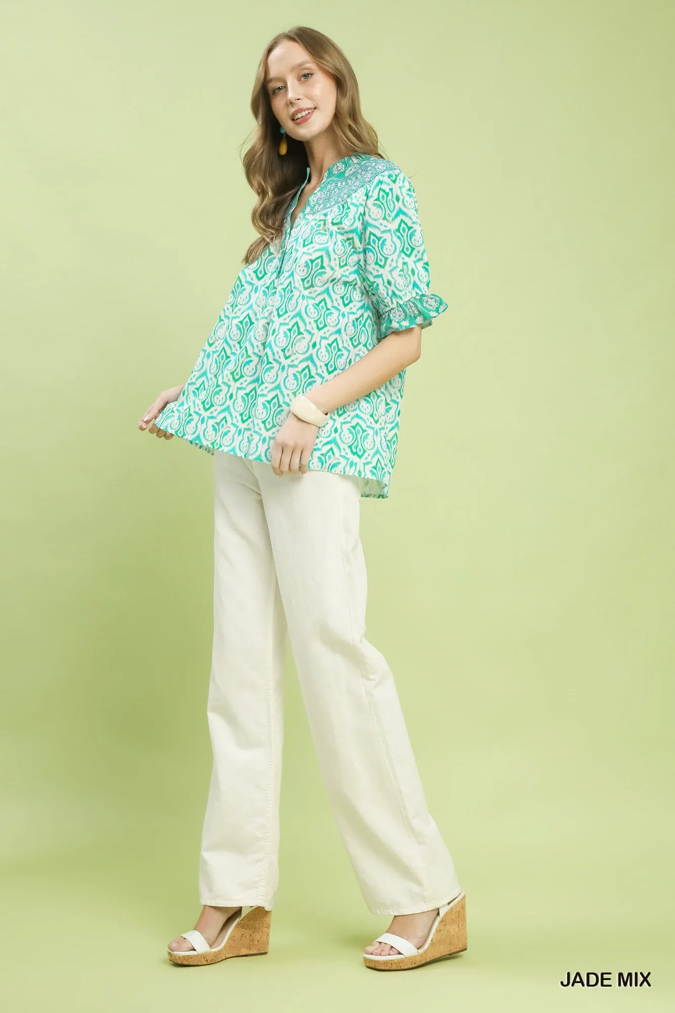 Umgee Mix Boho Puff Sleeve Smocked Top sold by Charming Charlie product image thumbnail 2