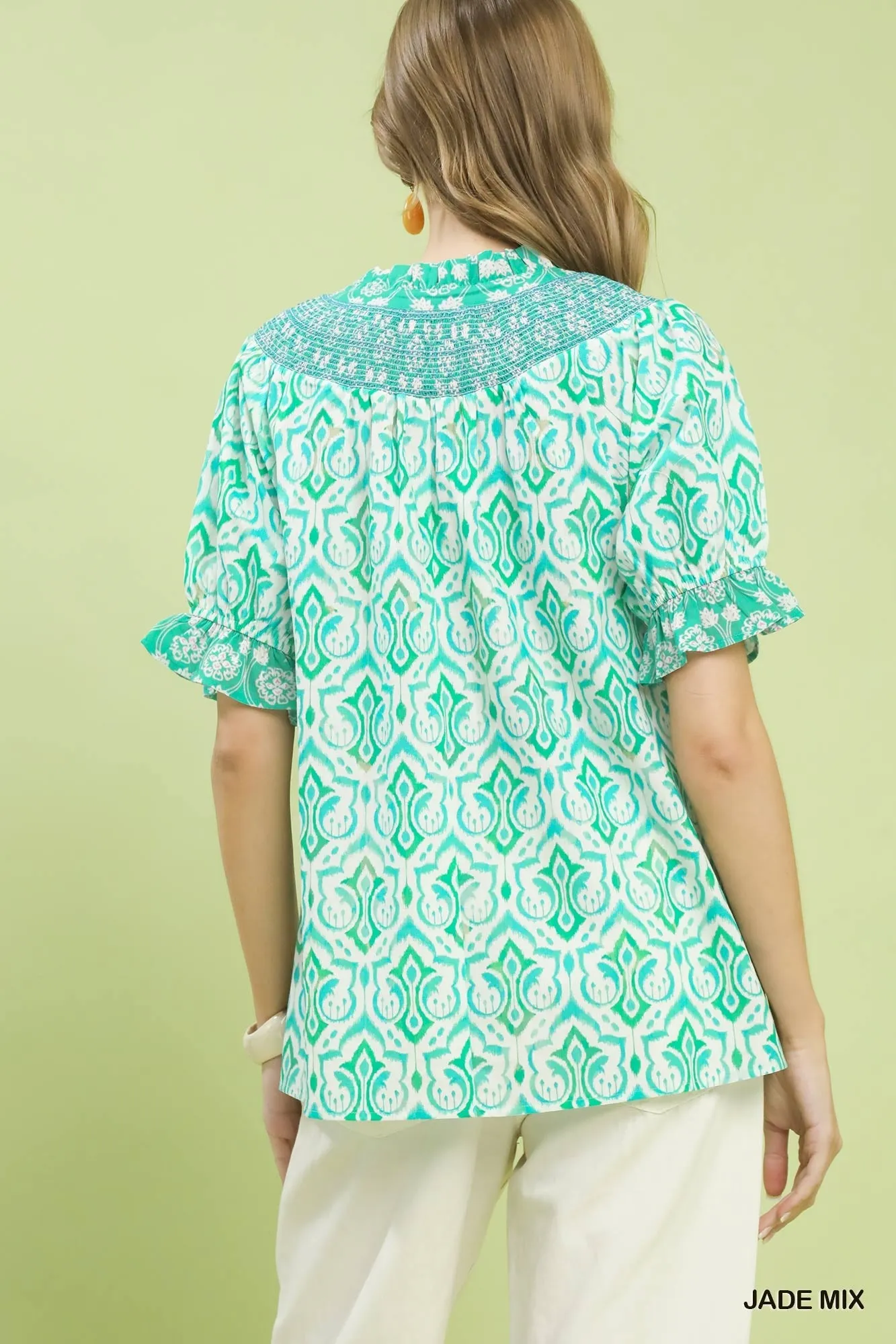 Umgee Mix Boho Puff Sleeve Smocked Top sold by Charming Charlie product image thumbnail 3