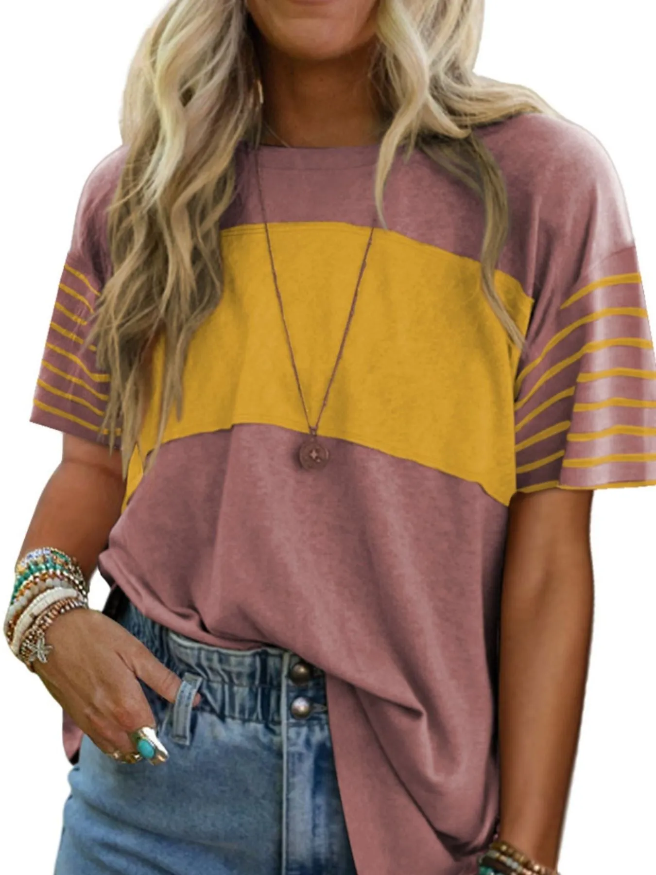 Color Block Striped Detail Loose T Shirt sold by Charming Charlie product image thumbnail 3