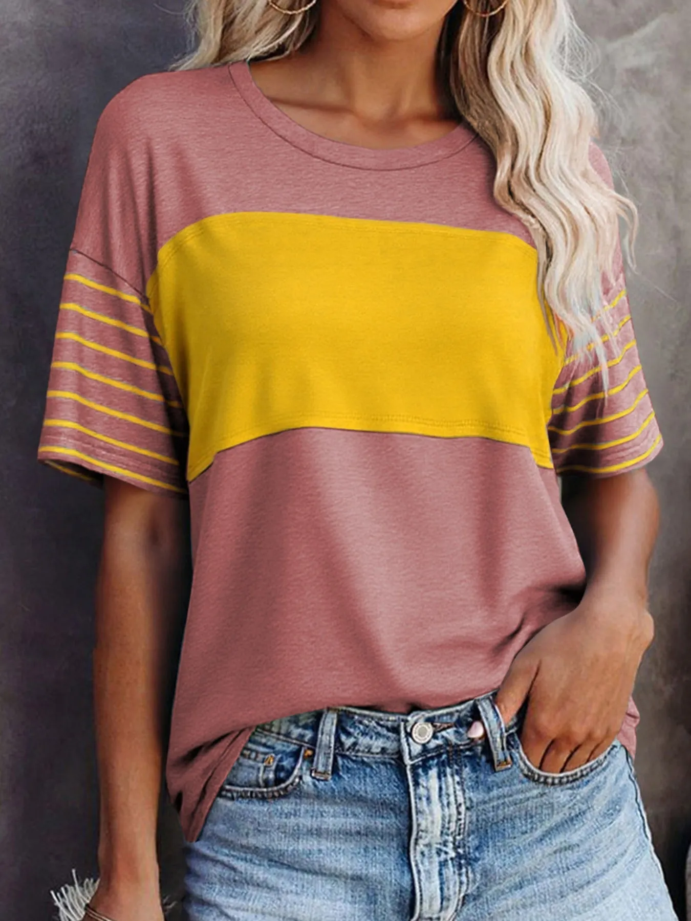 Color Block Striped Detail Loose T Shirt sold by Charming Charlie