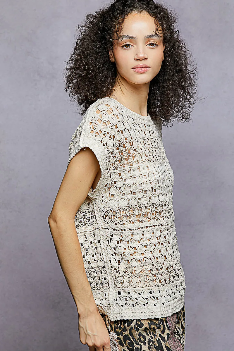 POL Openwork Round Neck Crochet Top sold by Charming Charlie product image thumbnail 3