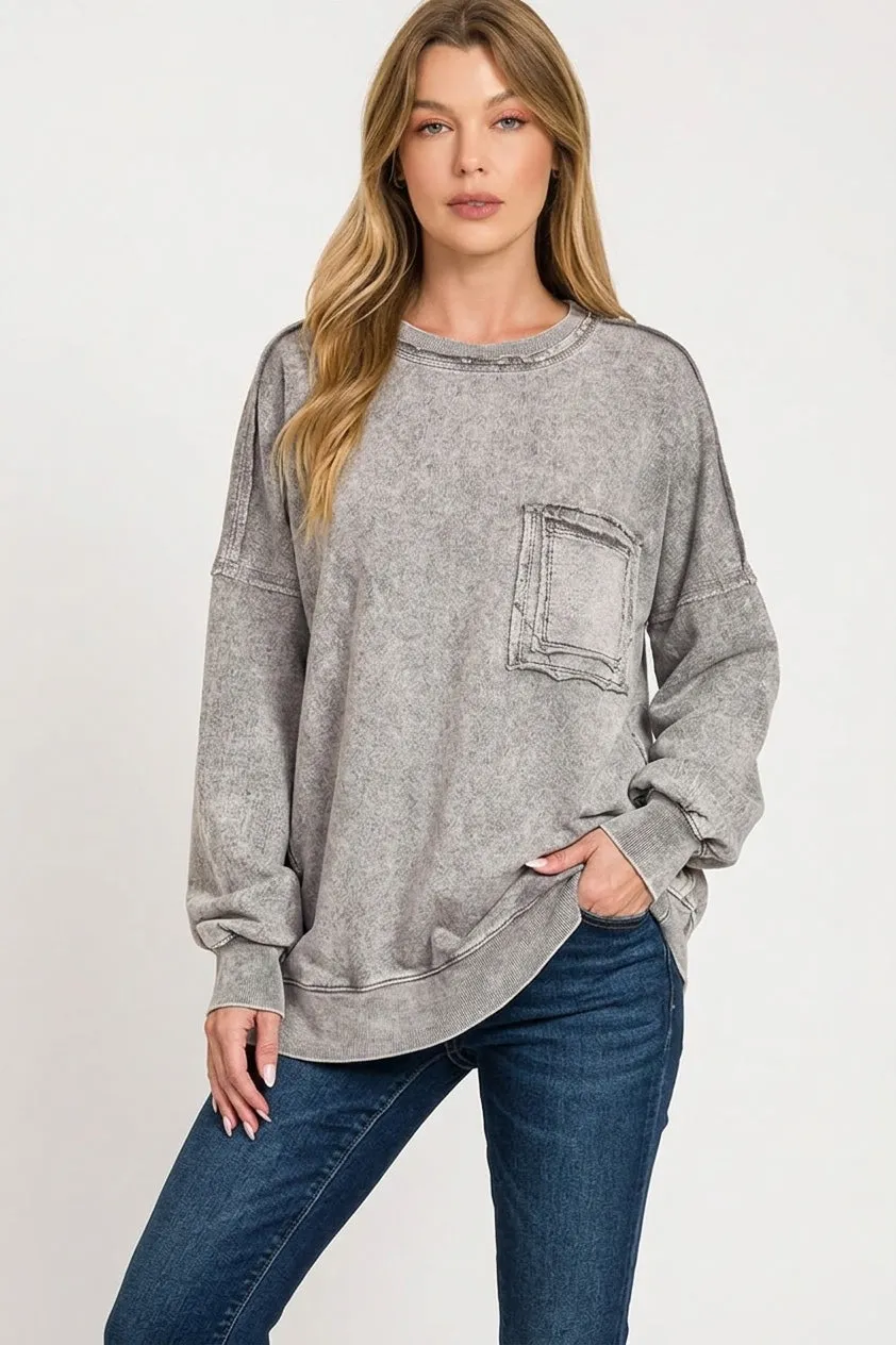 Zenana Halo Washed French Terry Exposed-seam Sweatshirt sold by Charming Charlie product image thumbnail 2
