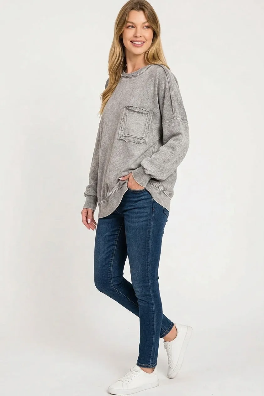 Zenana Halo Washed French Terry Exposed-seam Sweatshirt sold by Charming Charlie product image thumbnail 3