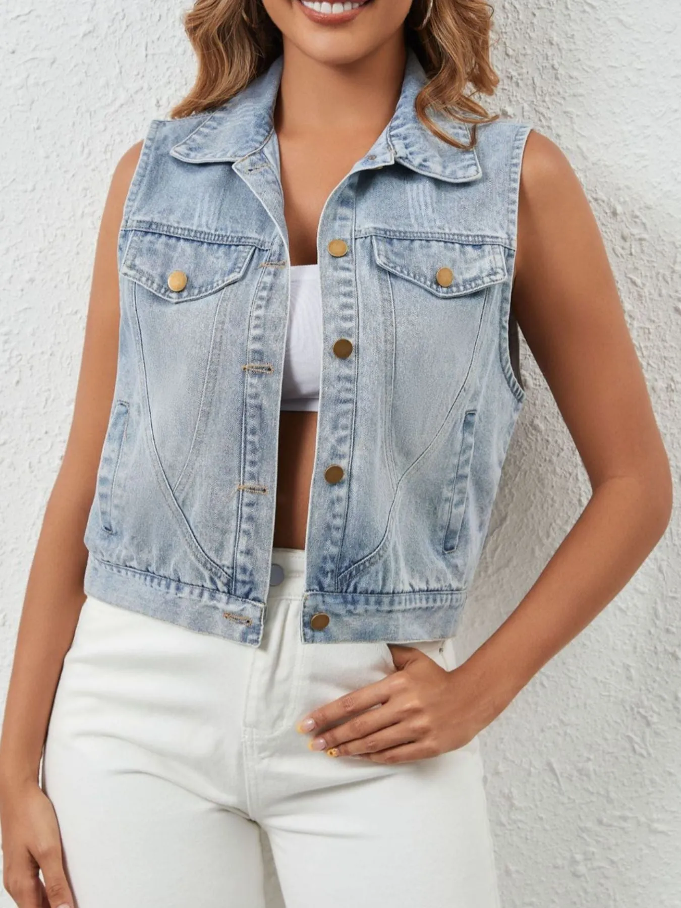 Sleeveless Button Up Denim Jacket sold by Charming Charlie product image thumbnail 4