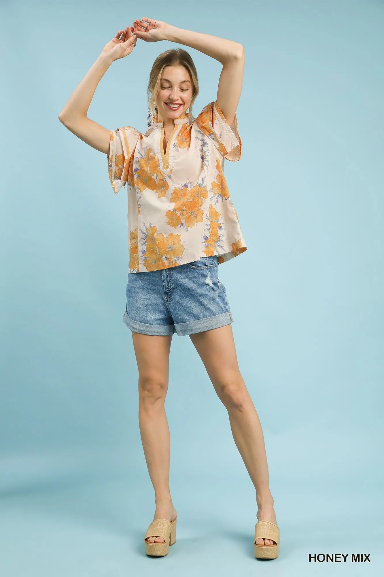 Umgee Mix Floral Ruffle Sleeve Blouse sold by Charming Charlie product image thumbnail 5