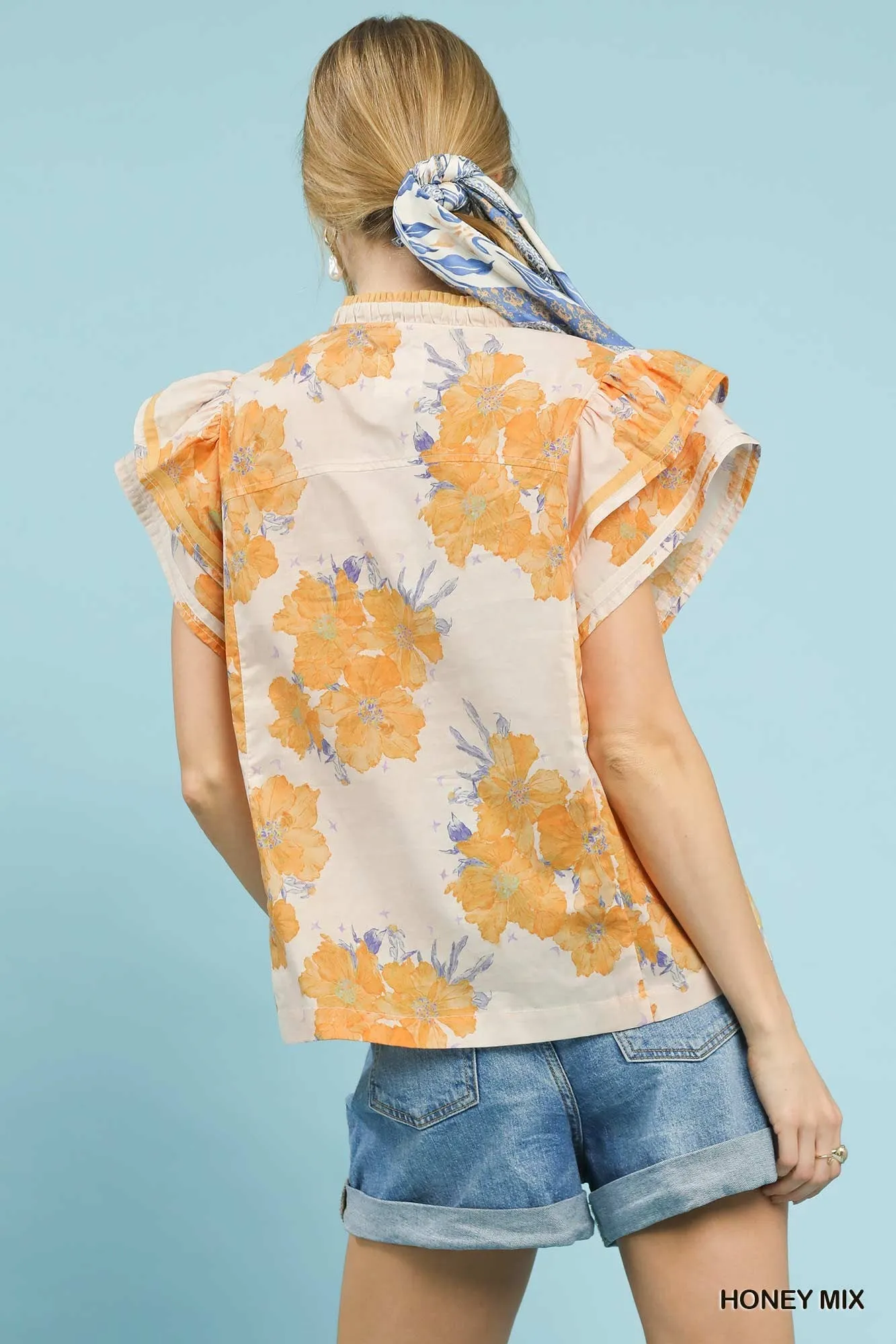 Umgee Mix Floral Ruffle Sleeve Blouse sold by Charming Charlie product image thumbnail 2