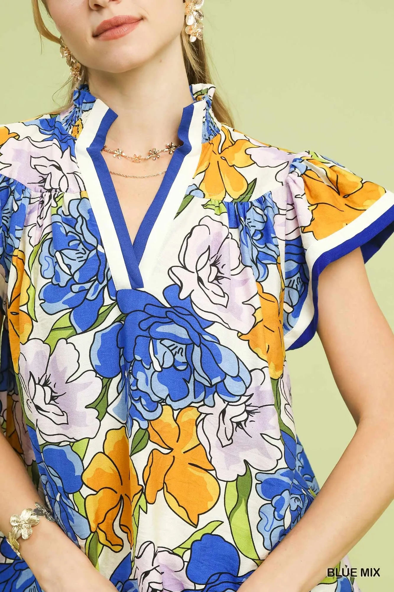 Umgee Floral Print Blouse with Contrast Trim sold by Charming Charlie product image thumbnail 4