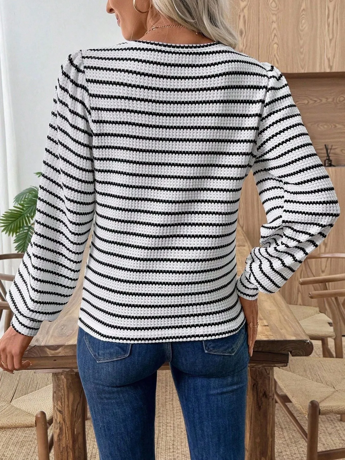 Striped Long Sleeve Texture Knit T-Shirt sold by Charming Charlie product image thumbnail 2