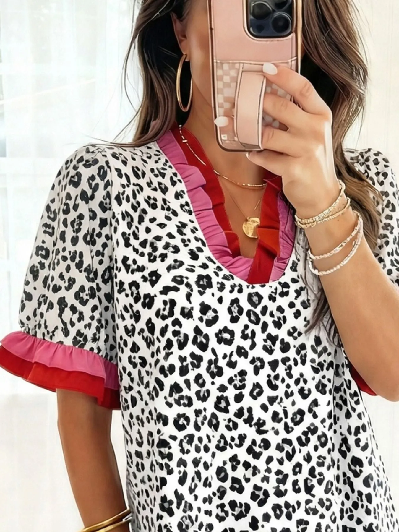 Leopard Print Frill Short Sleeve Blouse sold by Charming Charlie product image thumbnail 5