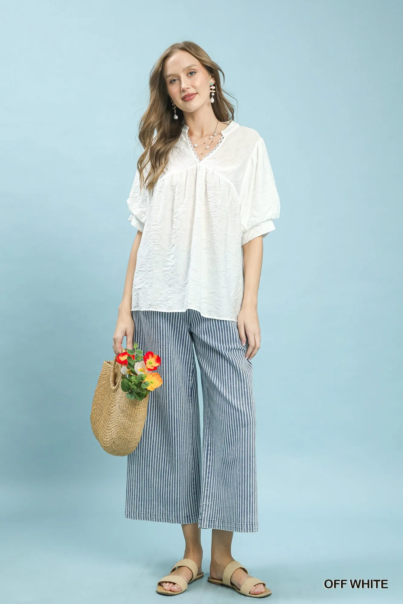 Umgee Textured Lace Trim V-Neck Boho Blouse sold by Charming Charlie product image thumbnail 4