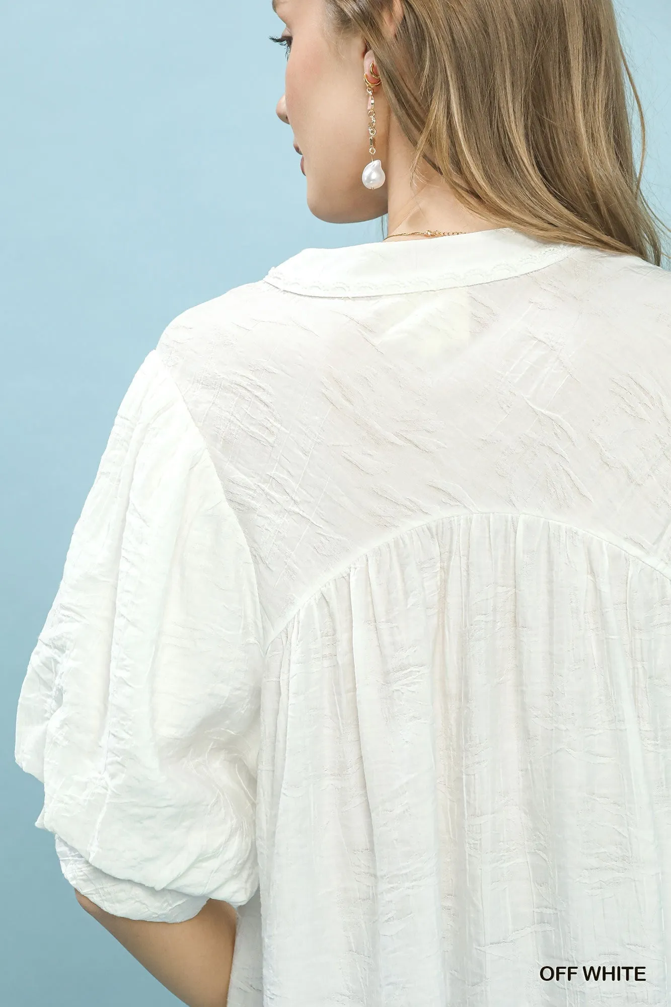 Umgee Textured Lace Trim V-Neck Boho Blouse sold by Charming Charlie product image thumbnail 5