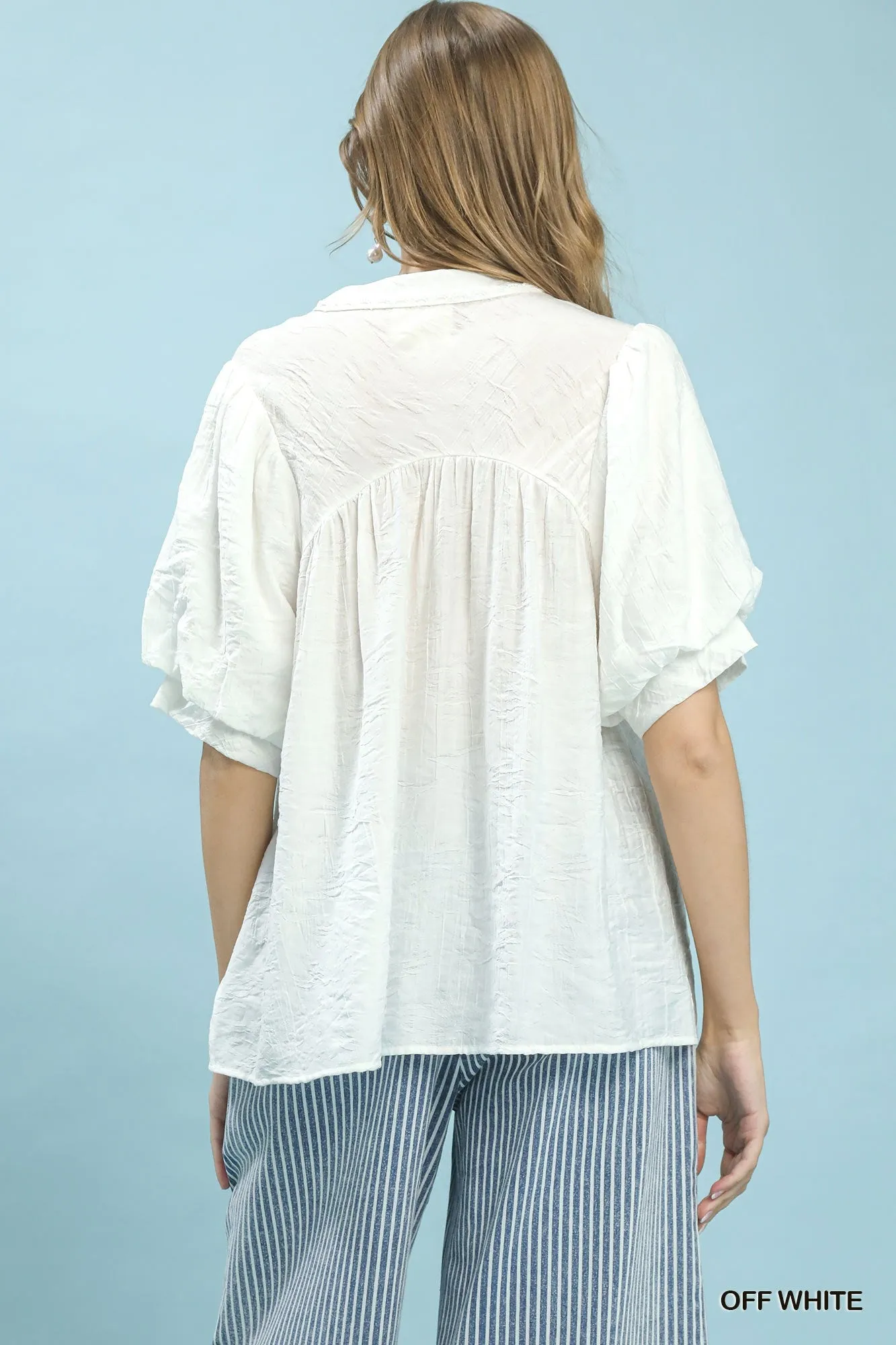 Umgee Textured Lace Trim V-Neck Boho Blouse sold by Charming Charlie product image thumbnail 3