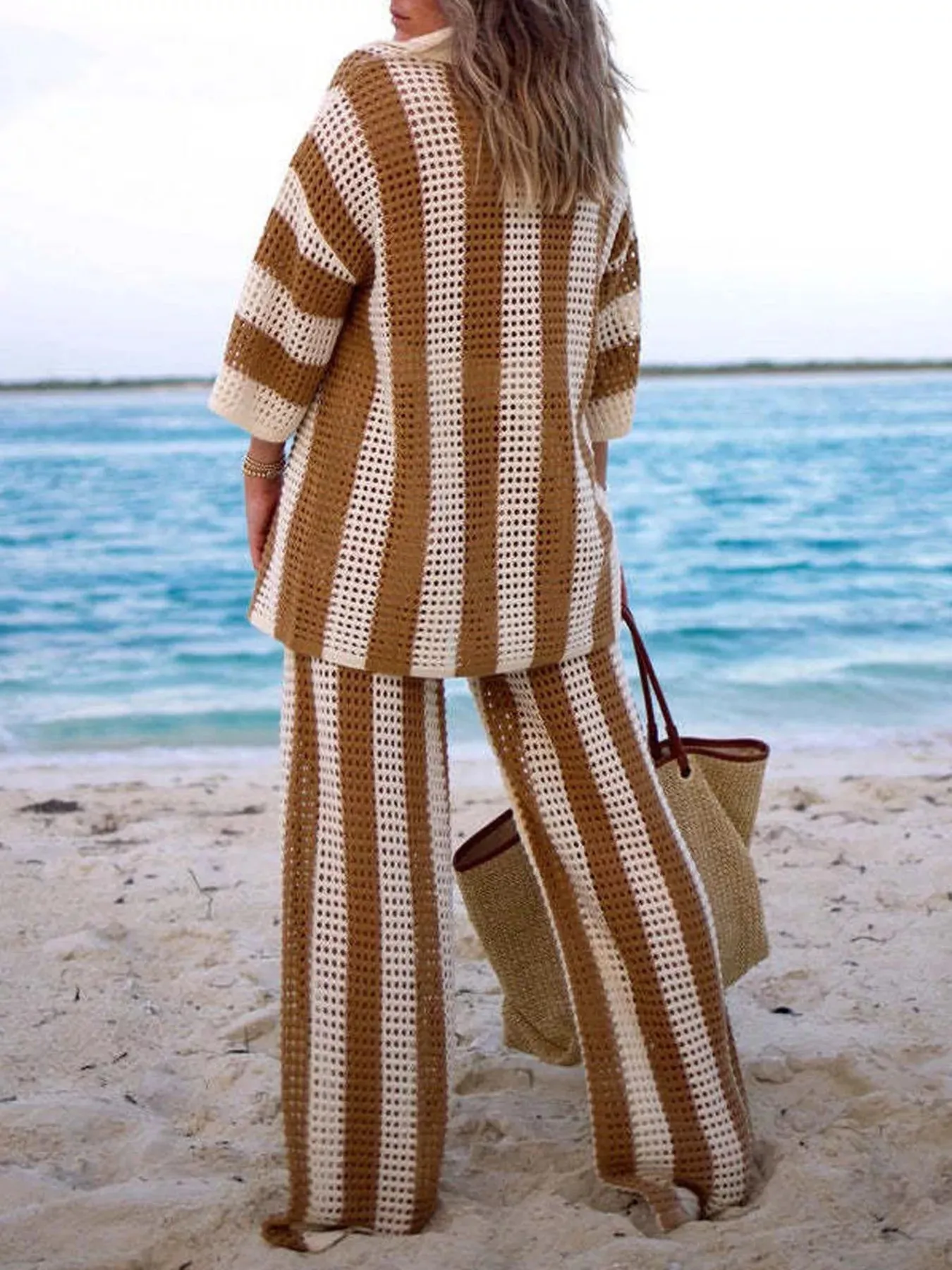 Striped Crochet Knit Shirt and Pants Set sold by Charming Charlie product image thumbnail 3