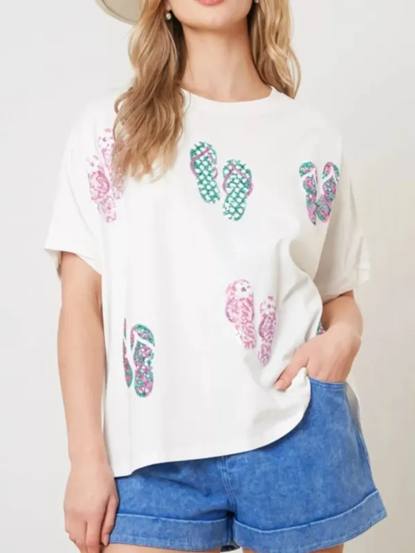 Flip-Flop Print Round Neck Casual T-Shirt made by Trendsi
