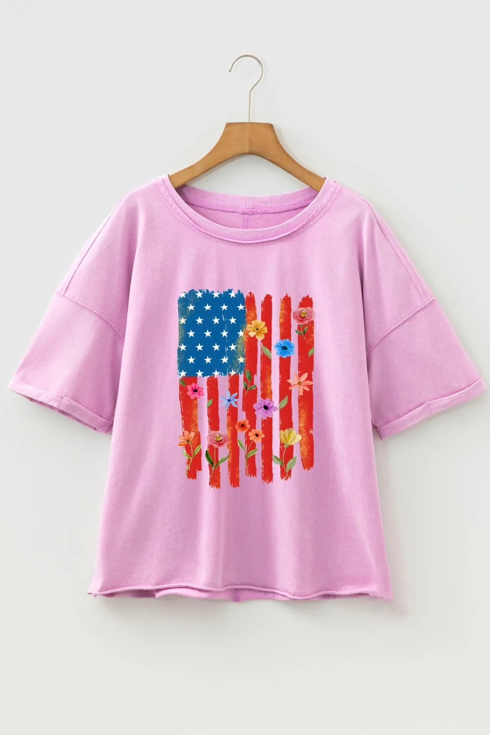 Floral American Flag Printed Raw Edge Cotton Tee sold by Charming Charlie product image thumbnail 4