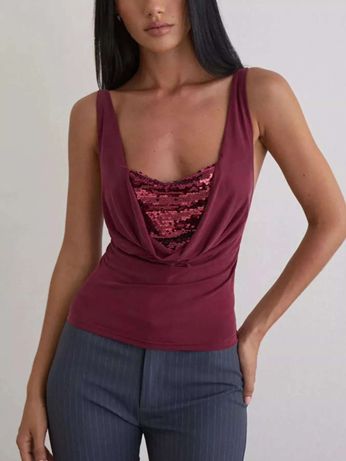 Sequin Detail Ruched Tank sold by Charming Charlie product image thumbnail 4