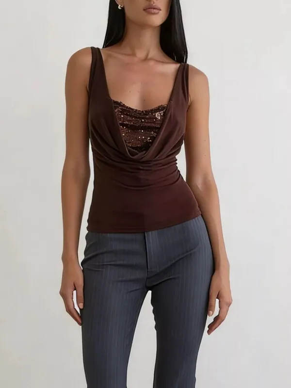 Sequin Detail Ruched Tank made by Trendsi