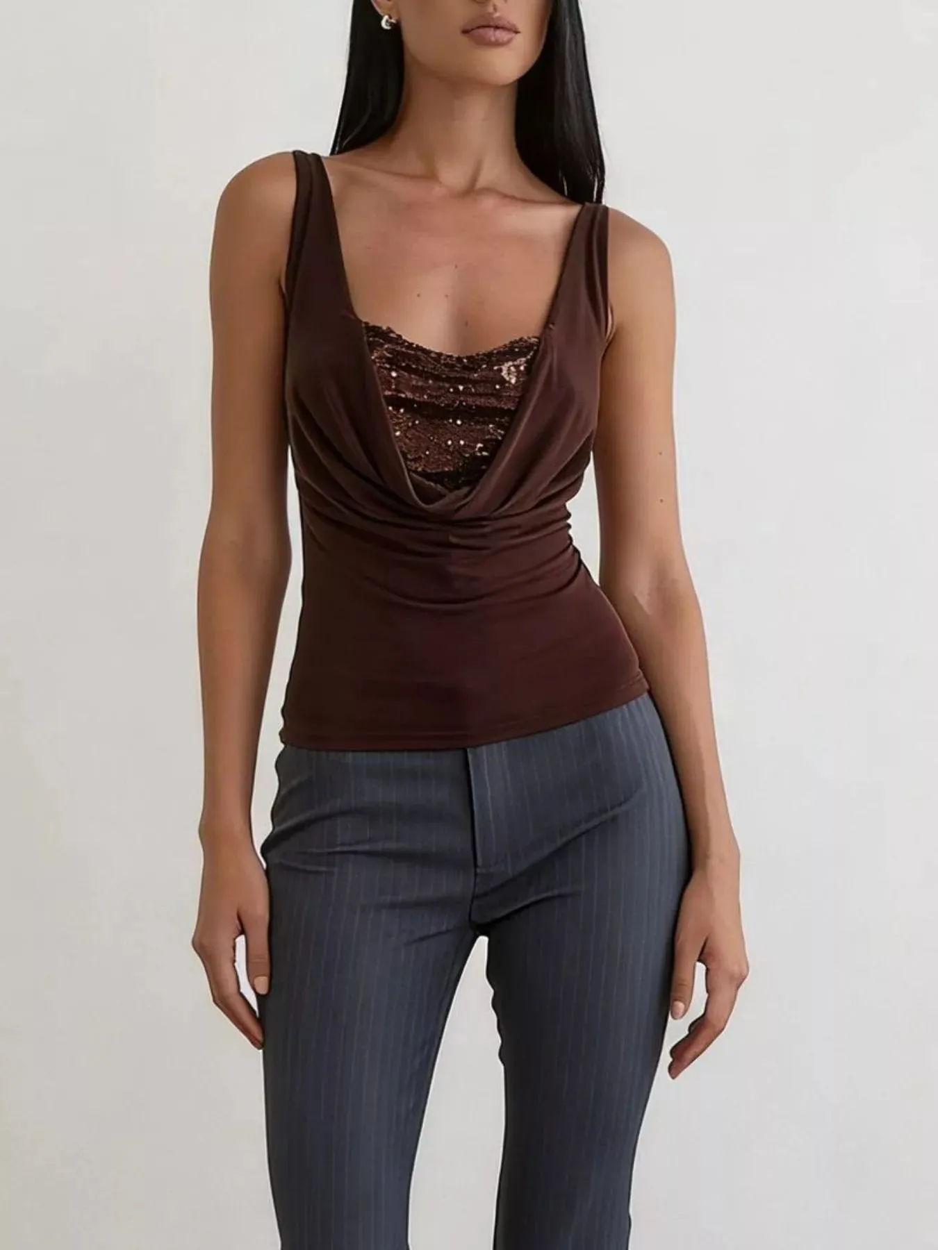Sequin Detail Ruched Tank sold by Charming Charlie