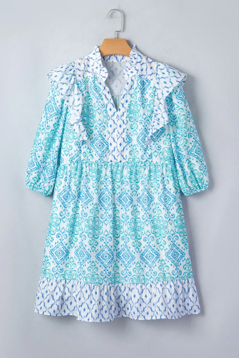 Floral Geometric Patchwork Ruffle Detail Puff Sleeve Mini Dress sold by Charming Charlie product image thumbnail 4