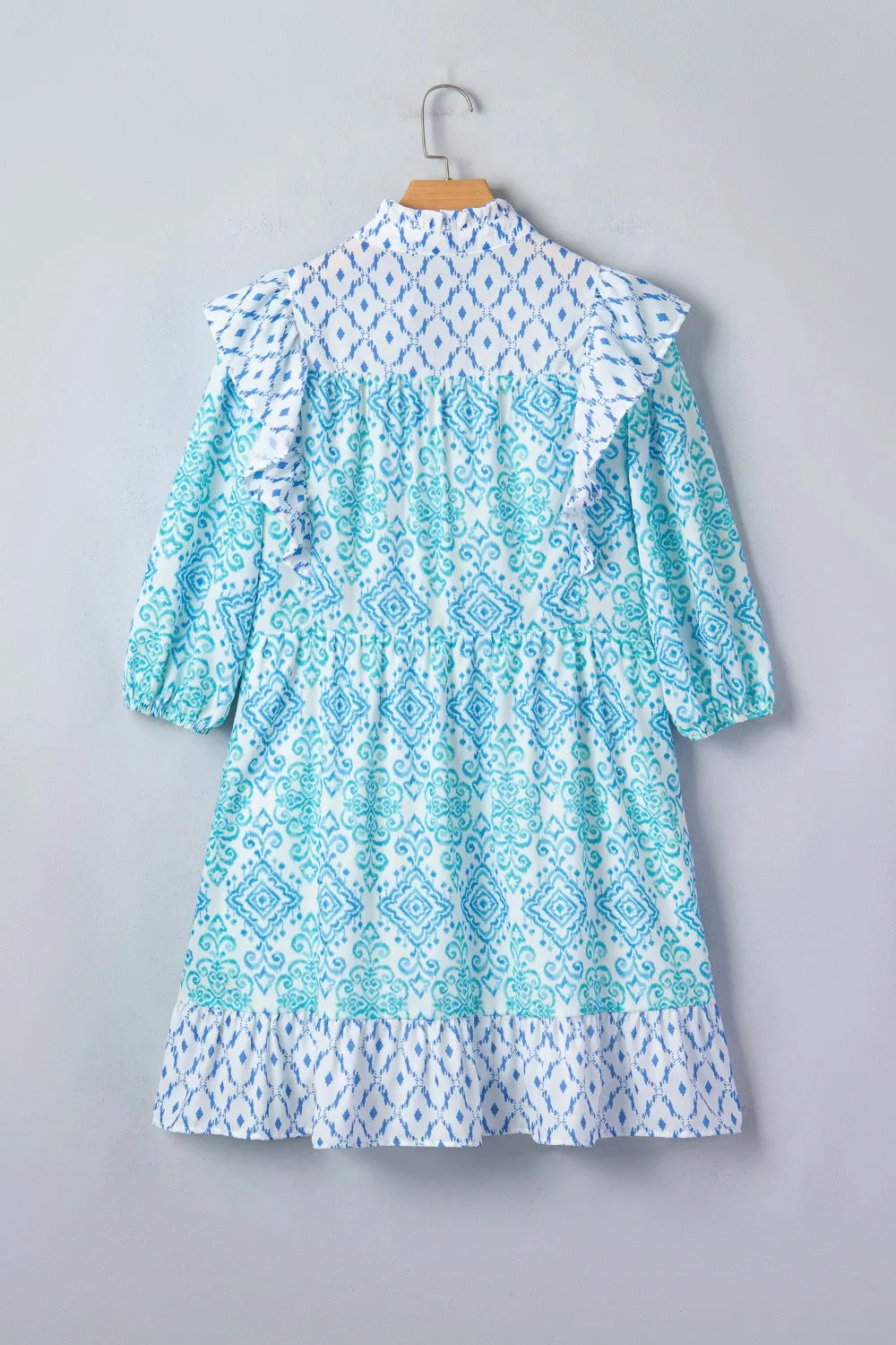Floral Geometric Patchwork Ruffle Detail Puff Sleeve Mini Dress sold by Charming Charlie product image thumbnail 5