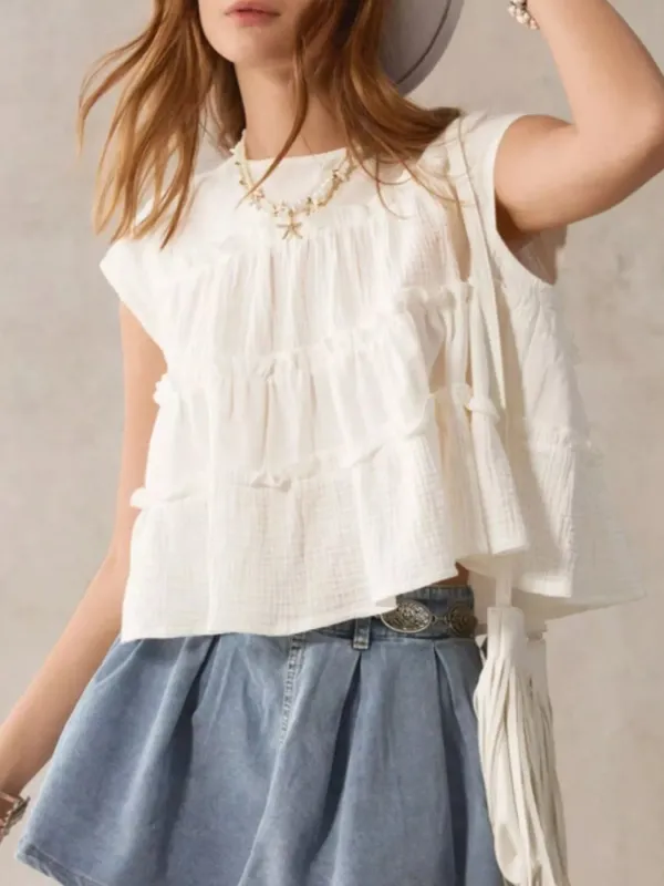 Tiered Cap Sleeve Blouse made by Trendsi