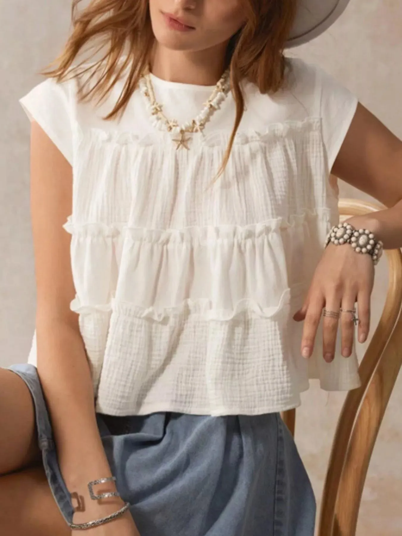 Tiered Cap Sleeve Blouse sold by Charming Charlie product image thumbnail 3