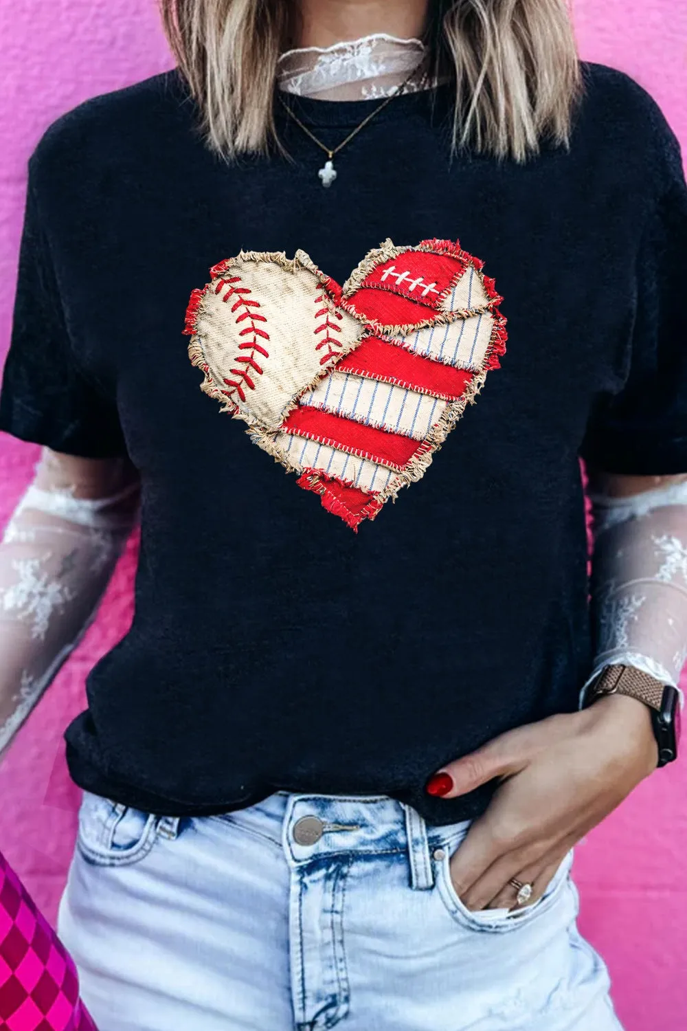 Baseball Distressed Heart Short Sleeve T Shirt sold by Charming Charlie product image thumbnail 4