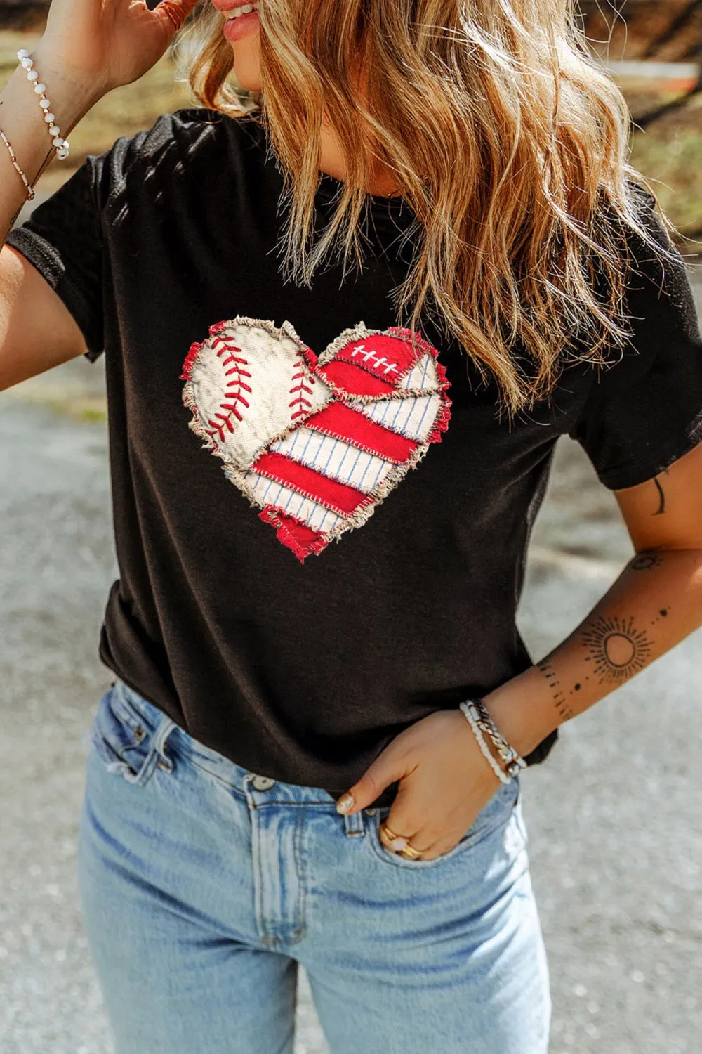 Baseball Distressed Heart Short Sleeve T Shirt sold by Charming Charlie