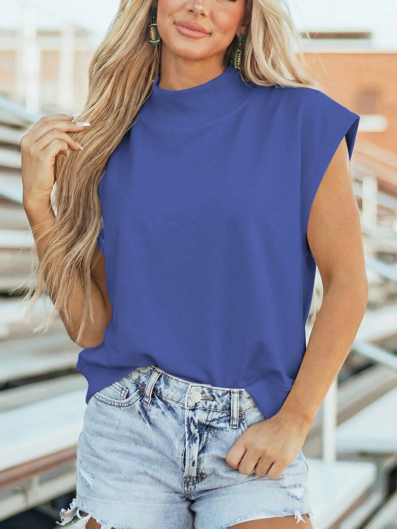 Mock Neck Cap Sleeve Top sold by Charming Charlie