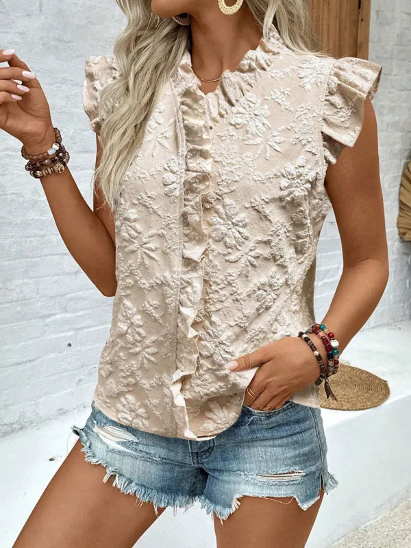 Ruffle Trim Sleeveless Blouse made by Trendsi