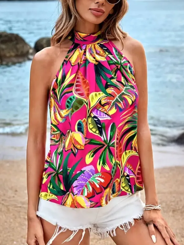 Tropical Print Halter Neck Cami made by Trendsi