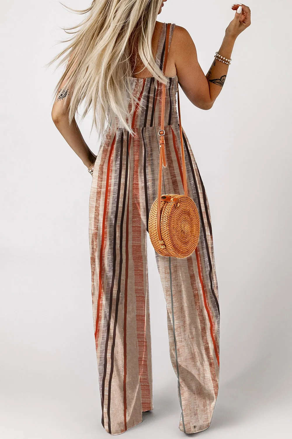 Stripe Square Neck Sleeveless Smocked Bodice Wide Leg Jumpsuit sold by Charming Charlie product image thumbnail 3