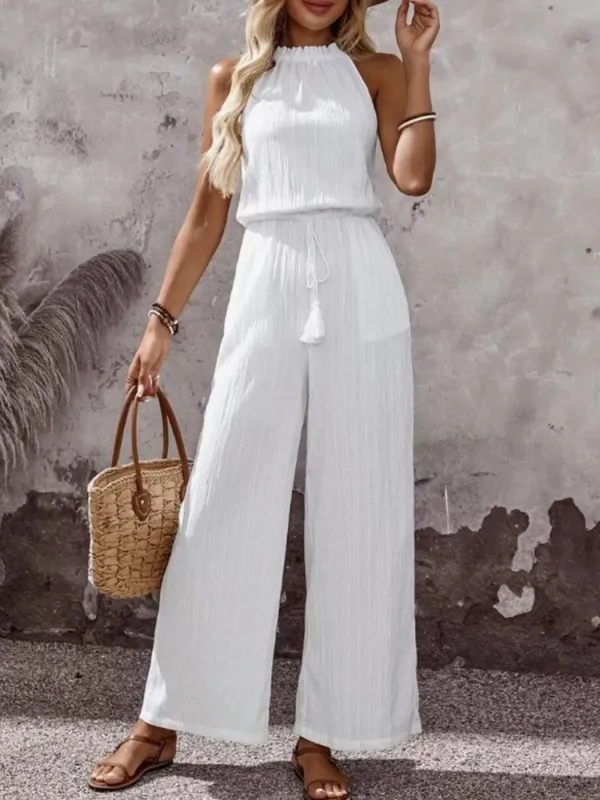 Full Size Tassel Sleeveless Wide Leg Jumpsuit Plus Size made by Trendsi