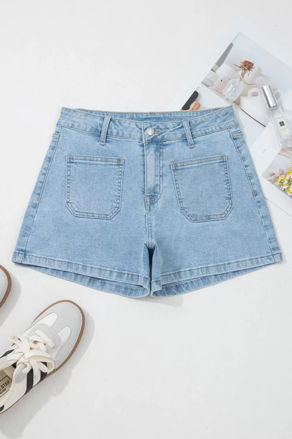 High Rise Patch Pocket Denim Shorts sold by Charming Charlie product image thumbnail 5