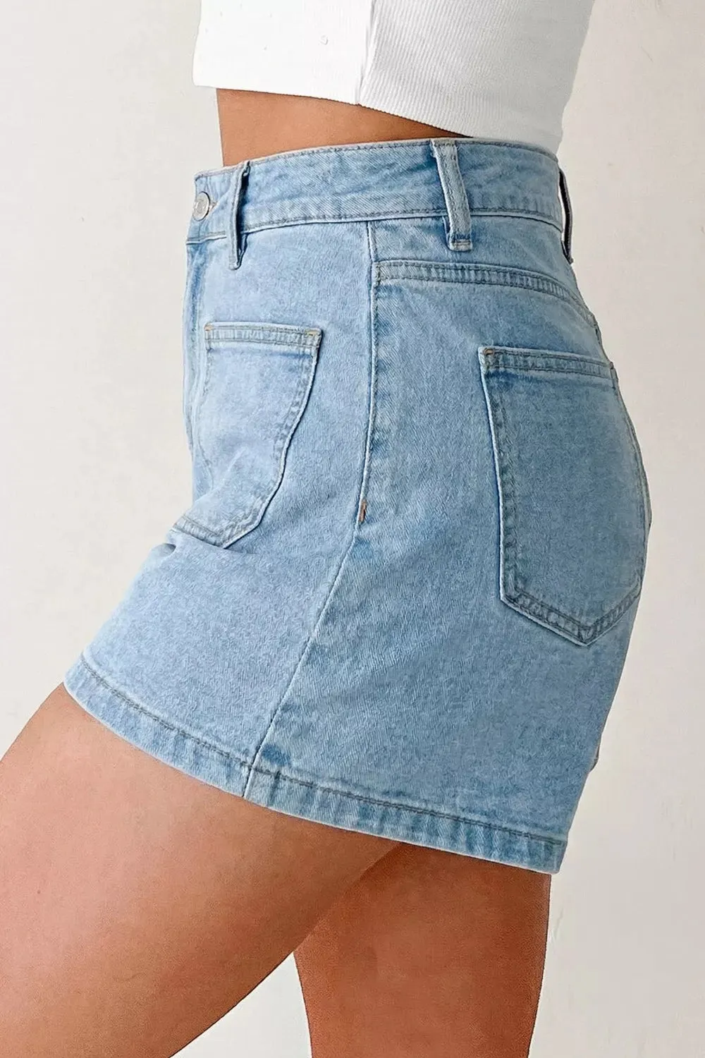 High Rise Patch Pocket Denim Shorts sold by Charming Charlie product image thumbnail 3