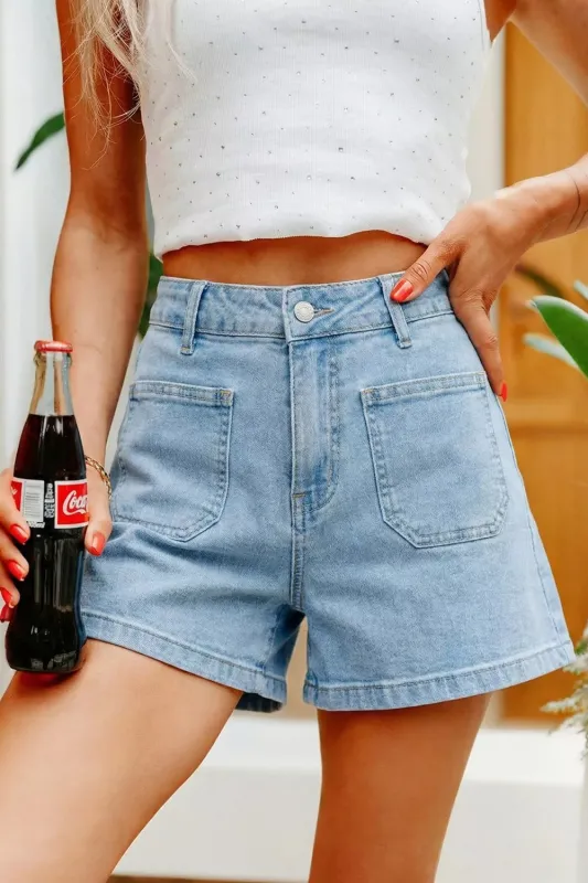 High Rise Patch Pocket Denim Shorts made by Trendsi