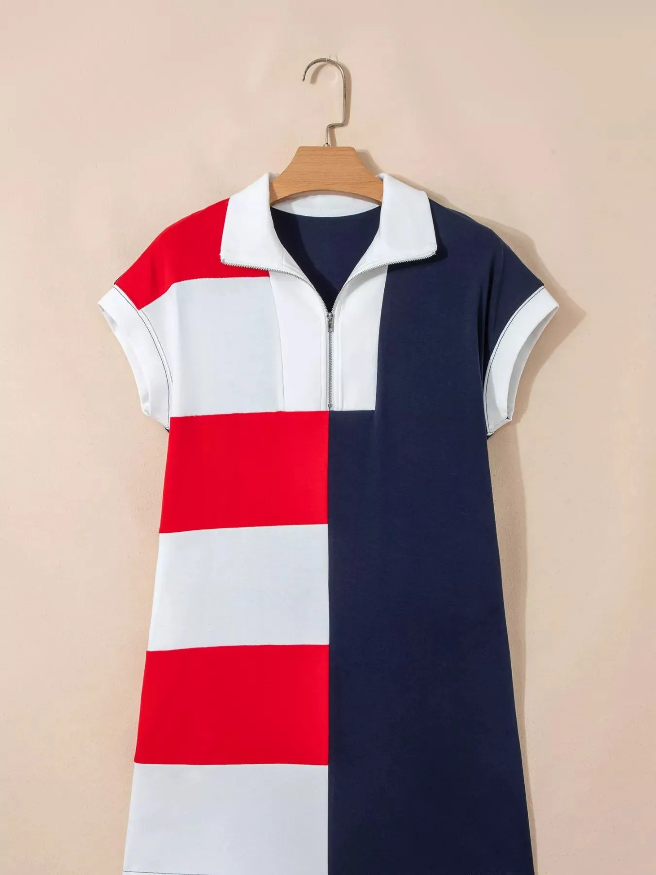 Americana Colorblock Stripes Zip up Collared T Shirt Mini Dress sold by Charming Charlie product image thumbnail 5