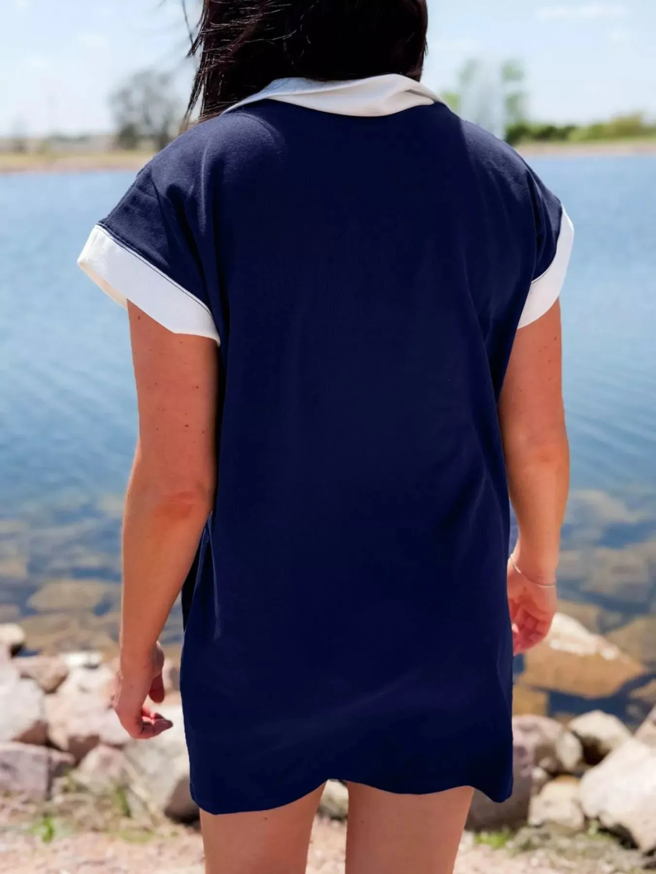 Americana Colorblock Stripes Zip up Collared T Shirt Mini Dress sold by Charming Charlie product image thumbnail 3