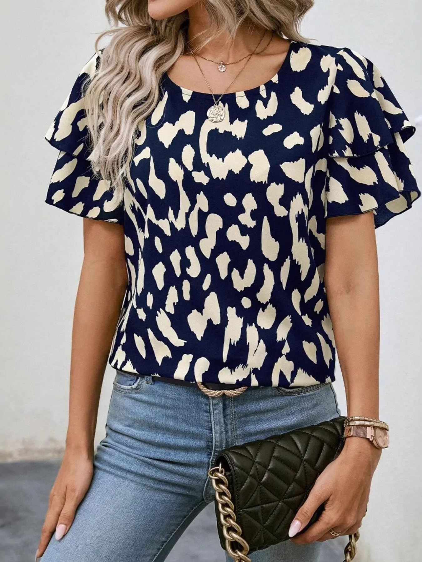 Animal Print Ruffle Sleeve Blouse sold by Charming Charlie product image thumbnail 5