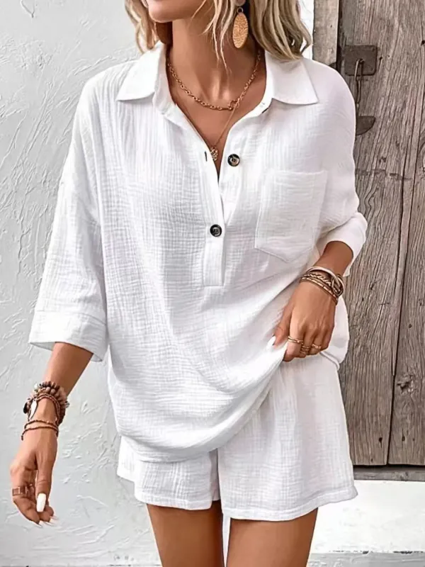 Button Detail Top and Shorts Set made by Trendsi