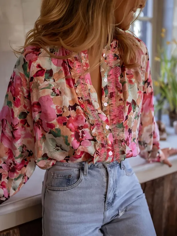 Floral Print Frill Trim Shirt made by Trendsi